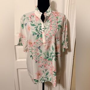 Stunning Floral Print Women's Lightweight Shirt. Glowers. Bumblebees